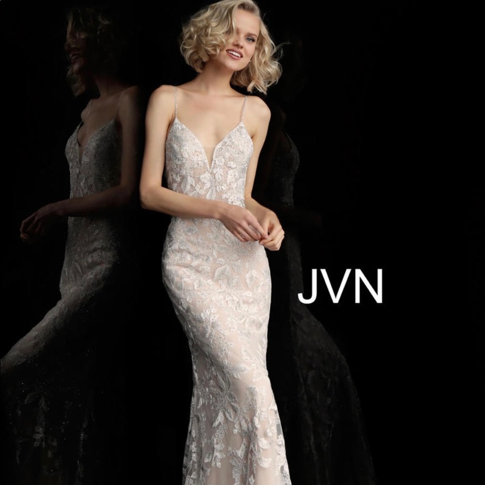 JVN Jovani 62330 off white/nude strapless backless formal prom wedding dress 2